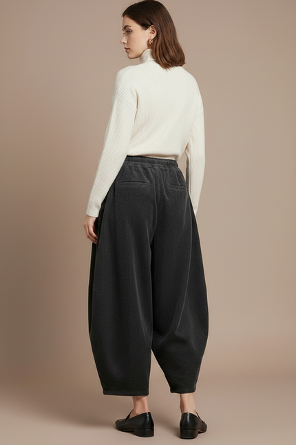 Pantalon Japonais Noir Côtelé Ample Confortable Décontracté - Cordé - vue 2