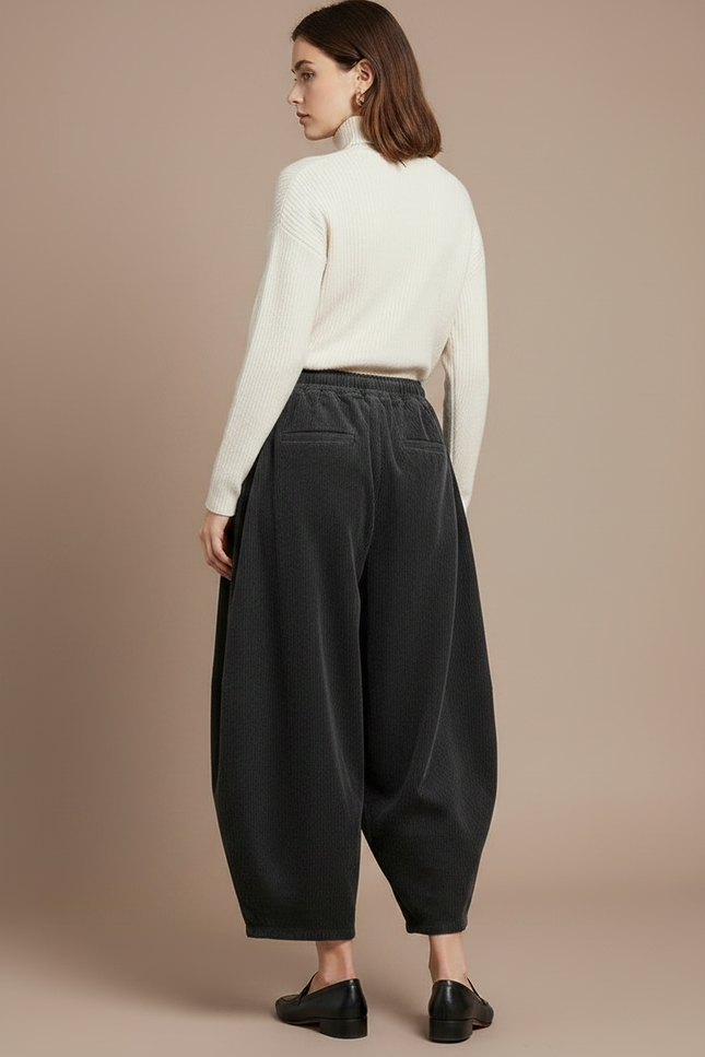 Pantalon Japonais Noir Côtelé Ample Confortable Décontracté - Cordé - vue 2