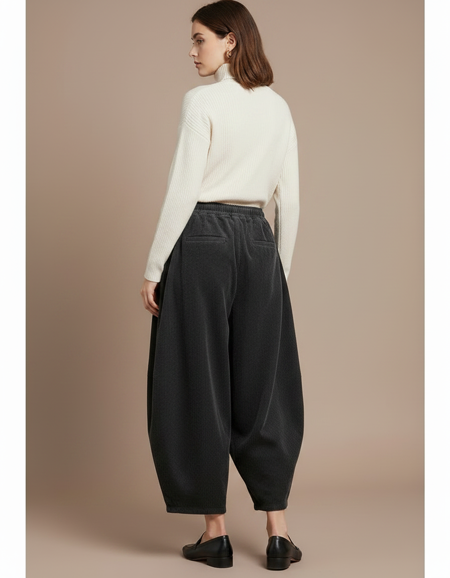 Pantalon Japonais Noir Côtelé Ample Confortable Décontracté - Cordé - vue 2