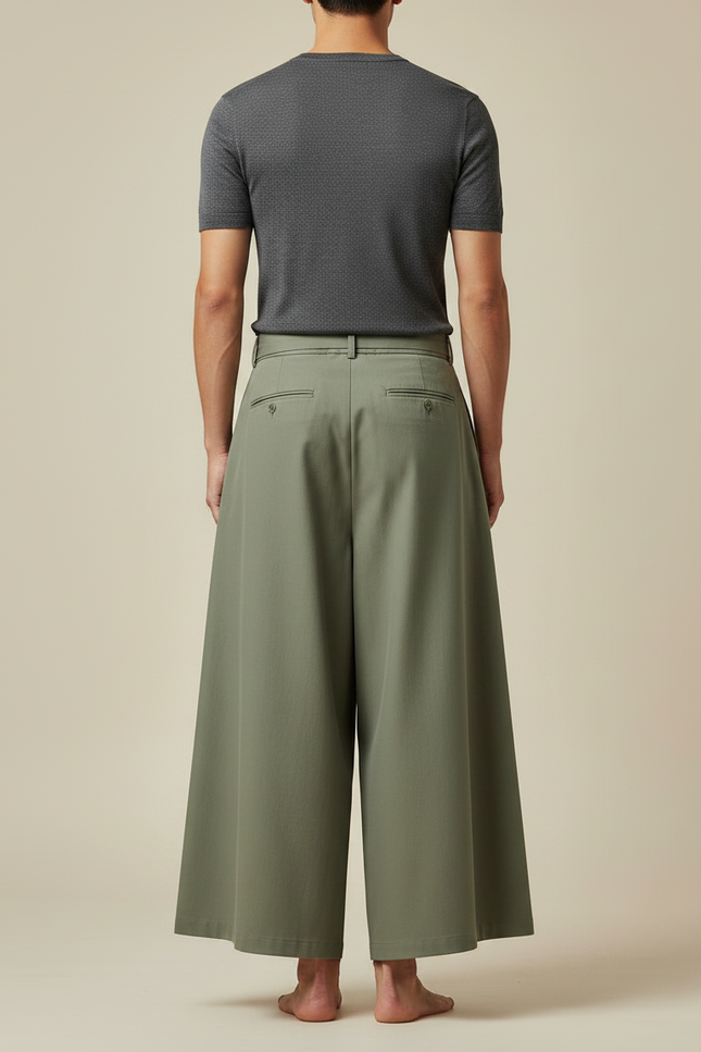 Pantalon Japonais Kaki Ample Ceinturé Fluide Coton - vue 2