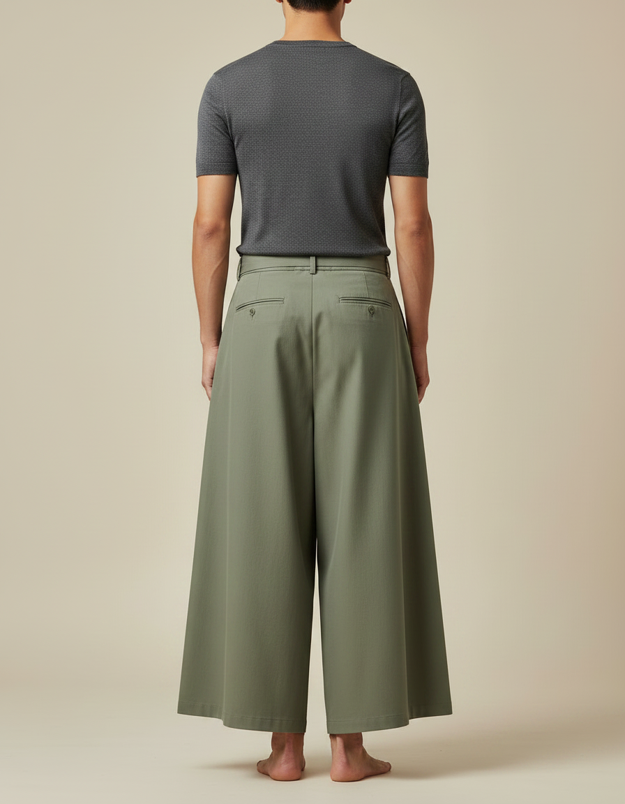 Pantalon Japonais Kaki Ample Ceinturé Fluide Coton - vue 2