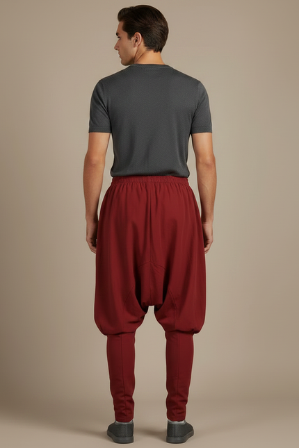 Pantalon Japonais Sarouel Rouge Coton Bouffant Harem - Bordeaux - vue 2