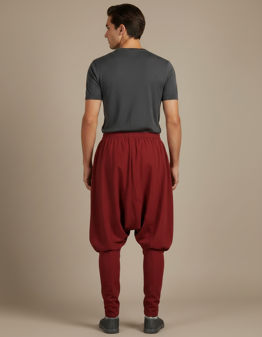Pantalon Japonais Sarouel Rouge Coton Bouffant Harem - Bordeaux - vue 2