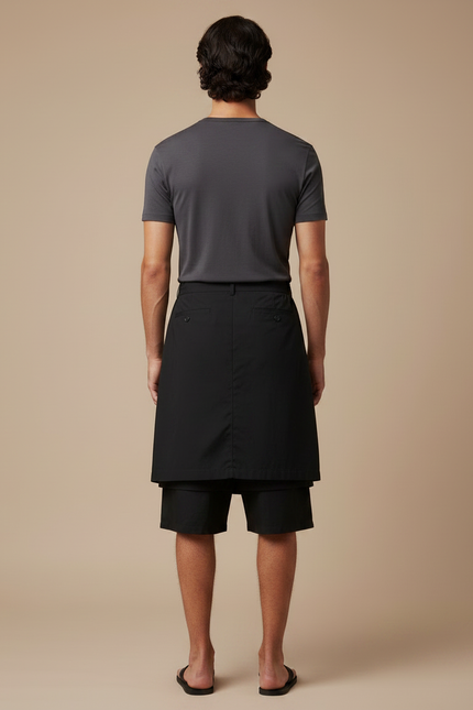 Pantalon Japonais Noir Superposé Coton Déstructuré Homme - Gabardine - vue 2