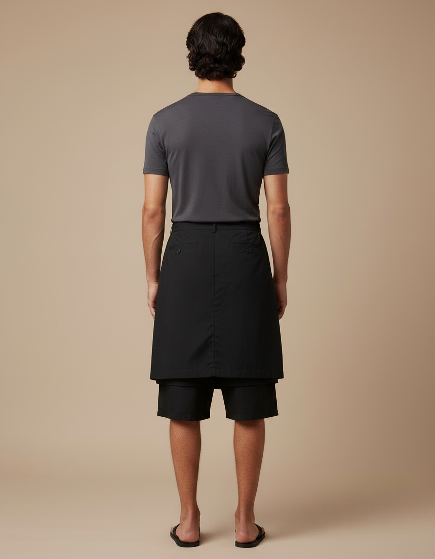 Pantalon Japonais Noir Superposé Coton Déstructuré Homme - Gabardine - vue 2