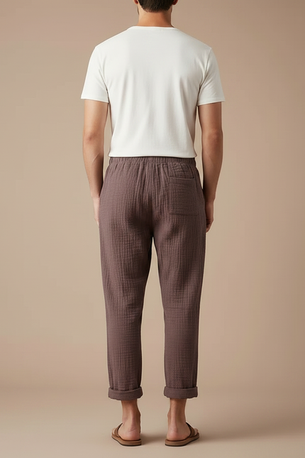 Pantalon Japonais Marron Lin Ample Confortable Décontracté - vue 2