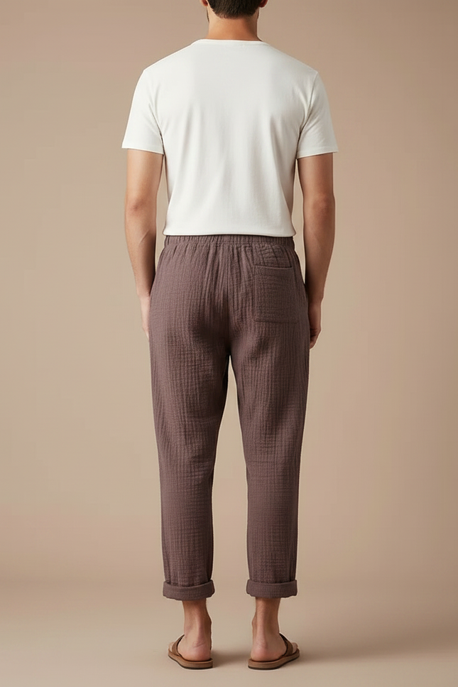 Pantalon Japonais Marron Lin Ample Confortable Décontracté - vue 2