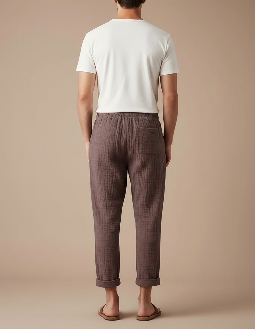 Pantalon Japonais Marron Lin Ample Confortable Décontracté - vue 2