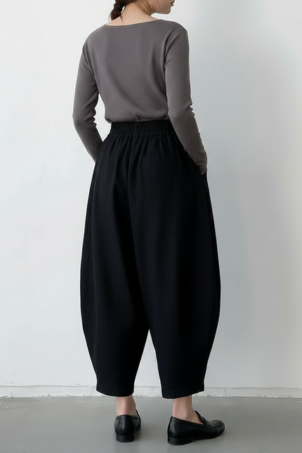 Pantalon Japonais Noir Ample Coton Décontracté Harem - vue 2