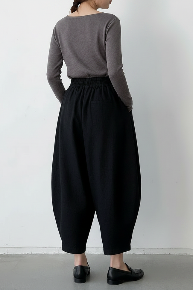 Pantalon Japonais Noir Ample Coton Décontracté Harem - vue 2