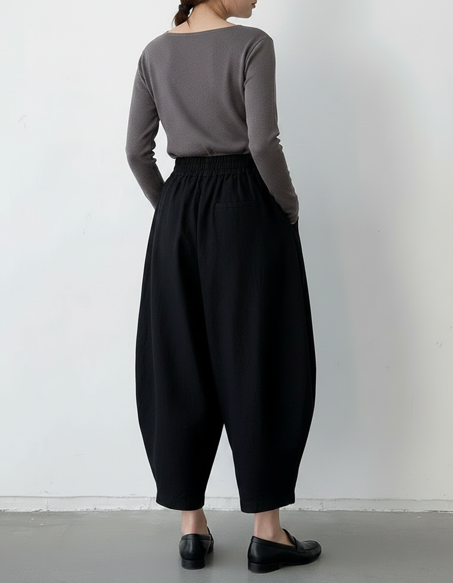 Pantalon Japonais Noir Ample Coton Décontracté Harem - vue 2
