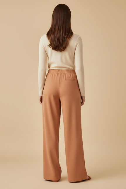 Pantalon Japonais Fluide Ample Marron Taille Haute - Maille - vue 2