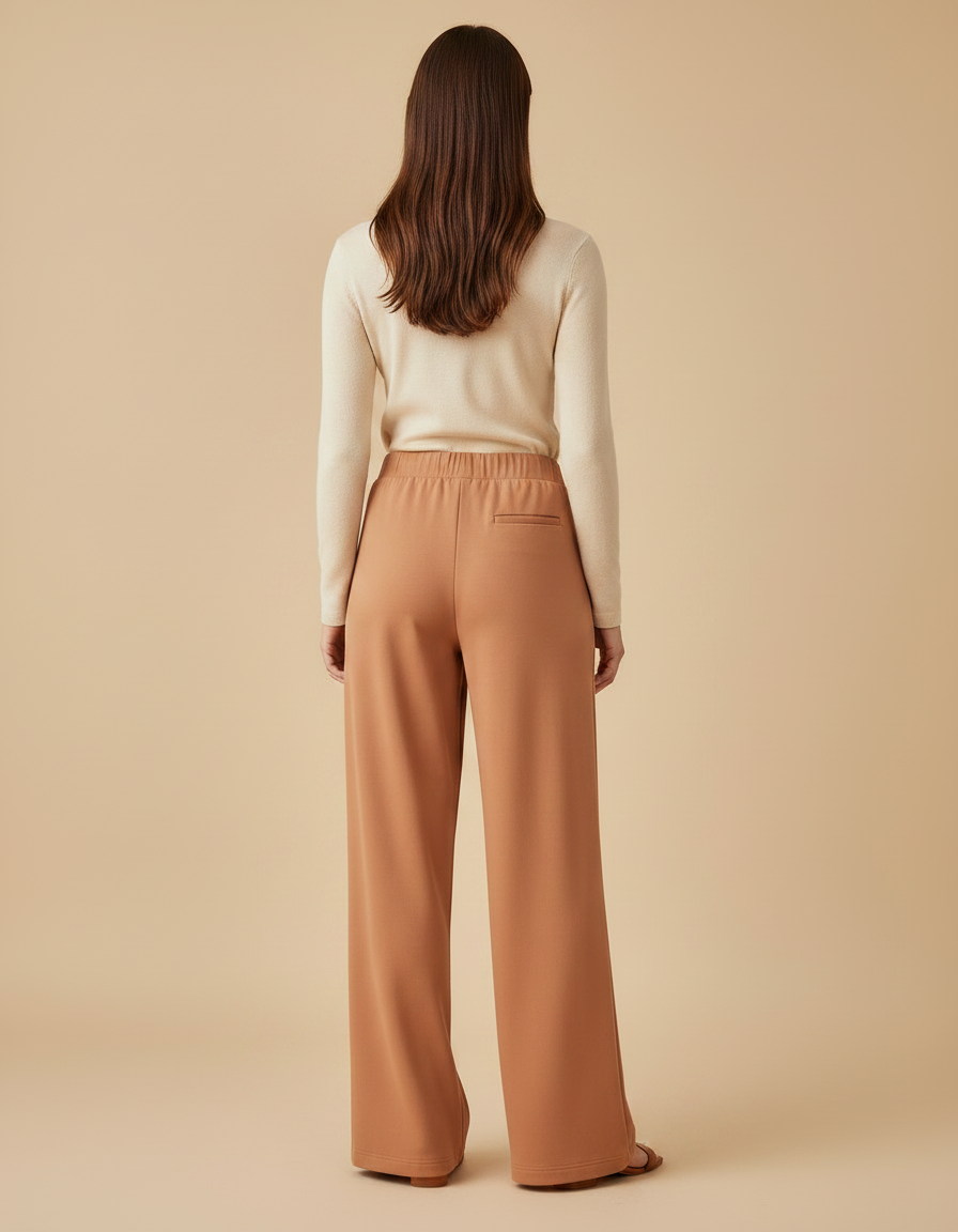 Pantalon Japonais Fluide Ample Marron Taille Haute - Maille - vue 2