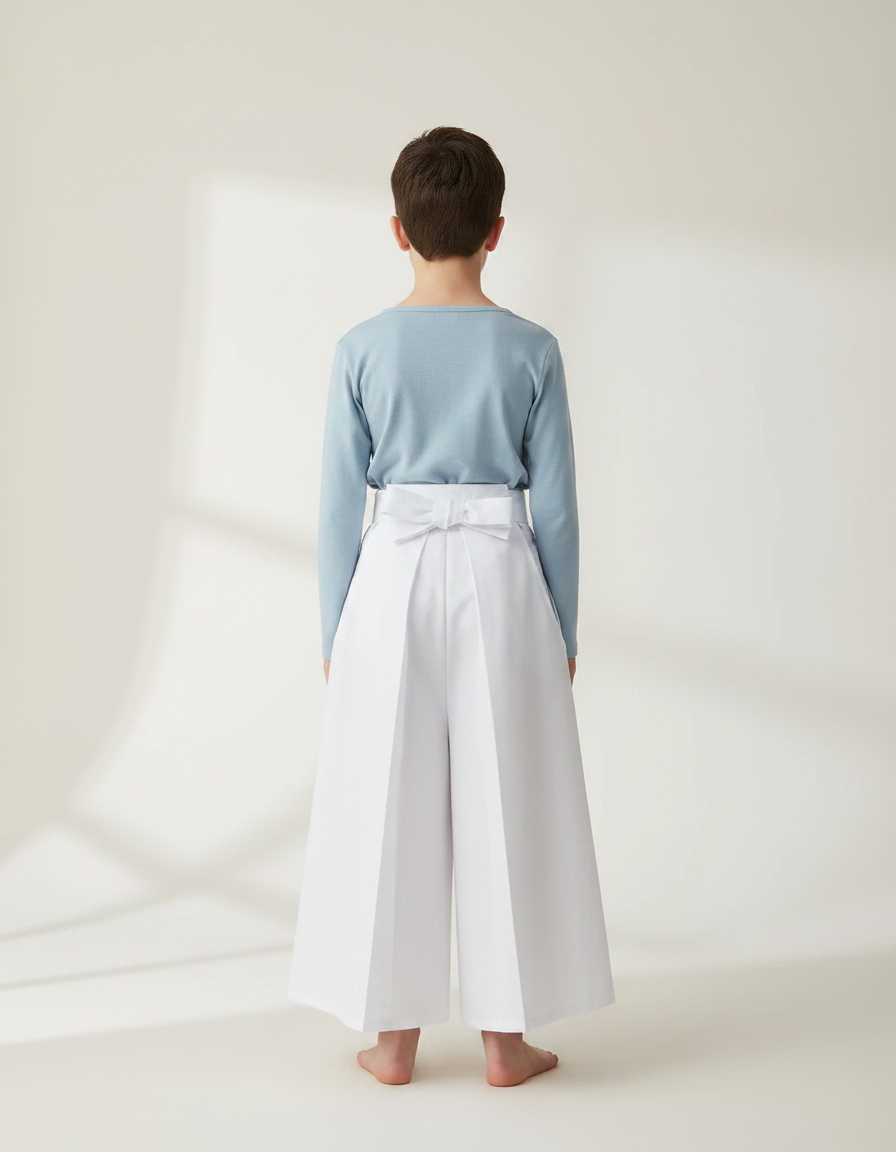 Pantalon Japonais Blanc Plissé Ample Ceinturé Coton - vue 2