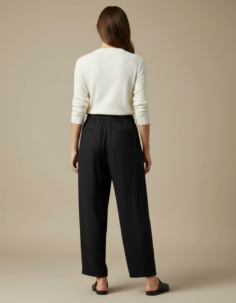 Pantalon Japonais Noir Ample Chat Samurai Coton - Lin - vue 2