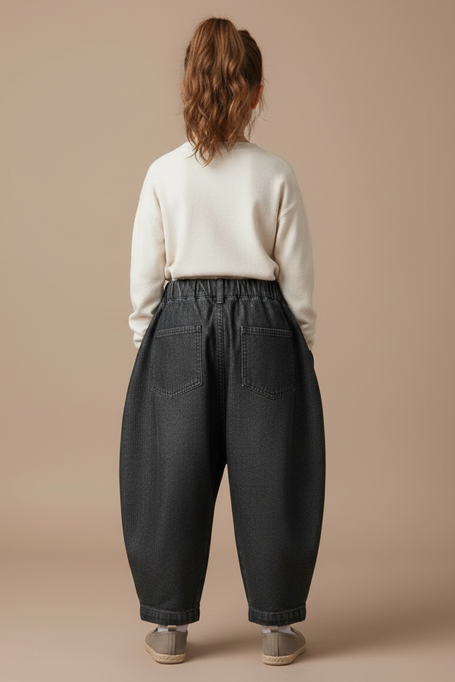 Pantalon Japonais Denim Ample Côtelé Enfant Gris - Cordé - vue 2
