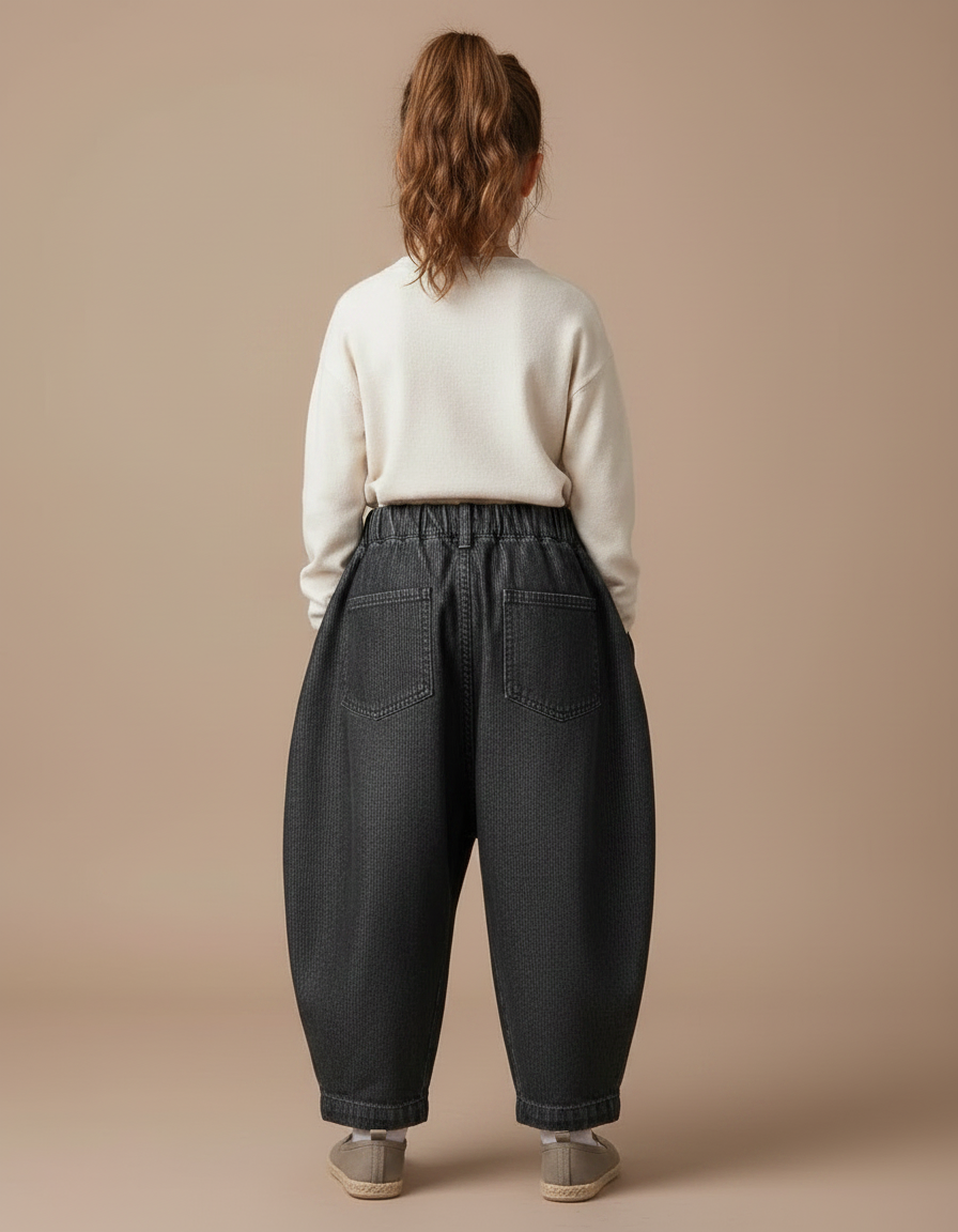 Pantalon Japonais Denim Ample Côtelé Enfant Gris - Cordé - vue 2