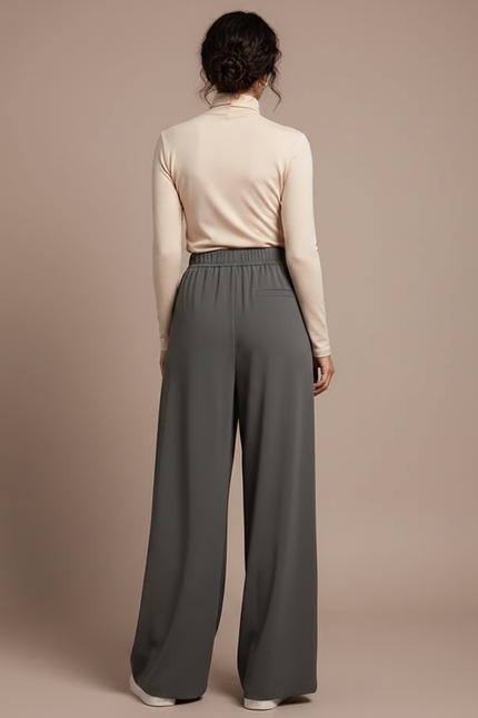 Pantalon Japonais Fluide Ample Décontracté Gris Femme - Polyester - vue 2