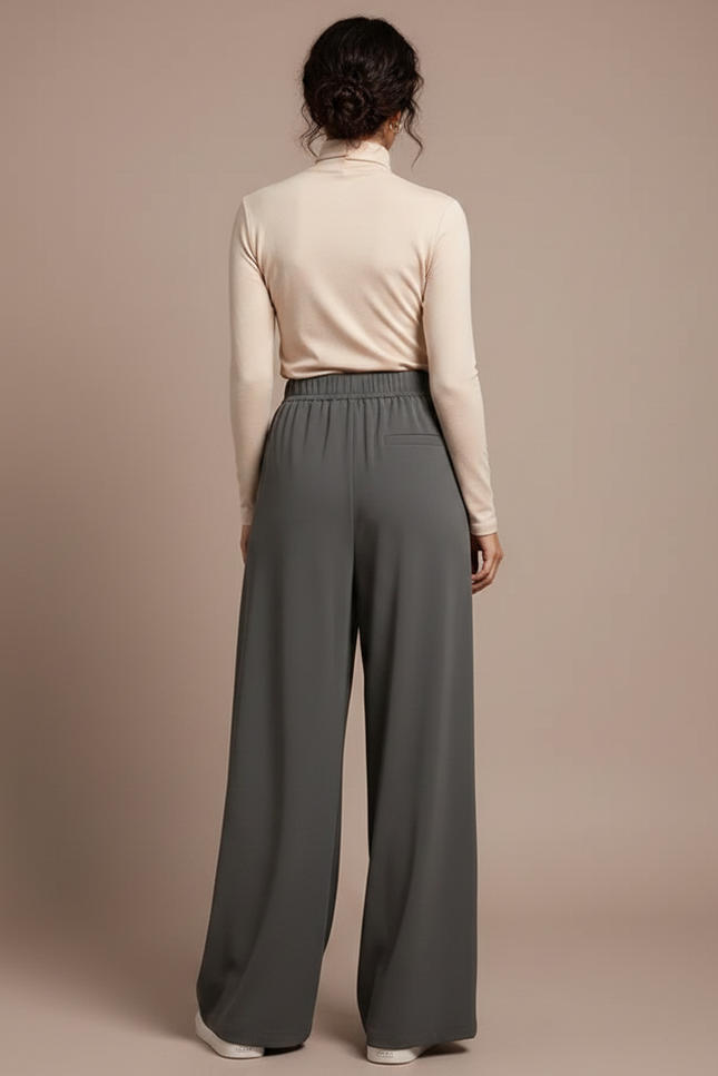 Pantalon Japonais Fluide Ample Décontracté Gris Femme - Polyester - vue 2