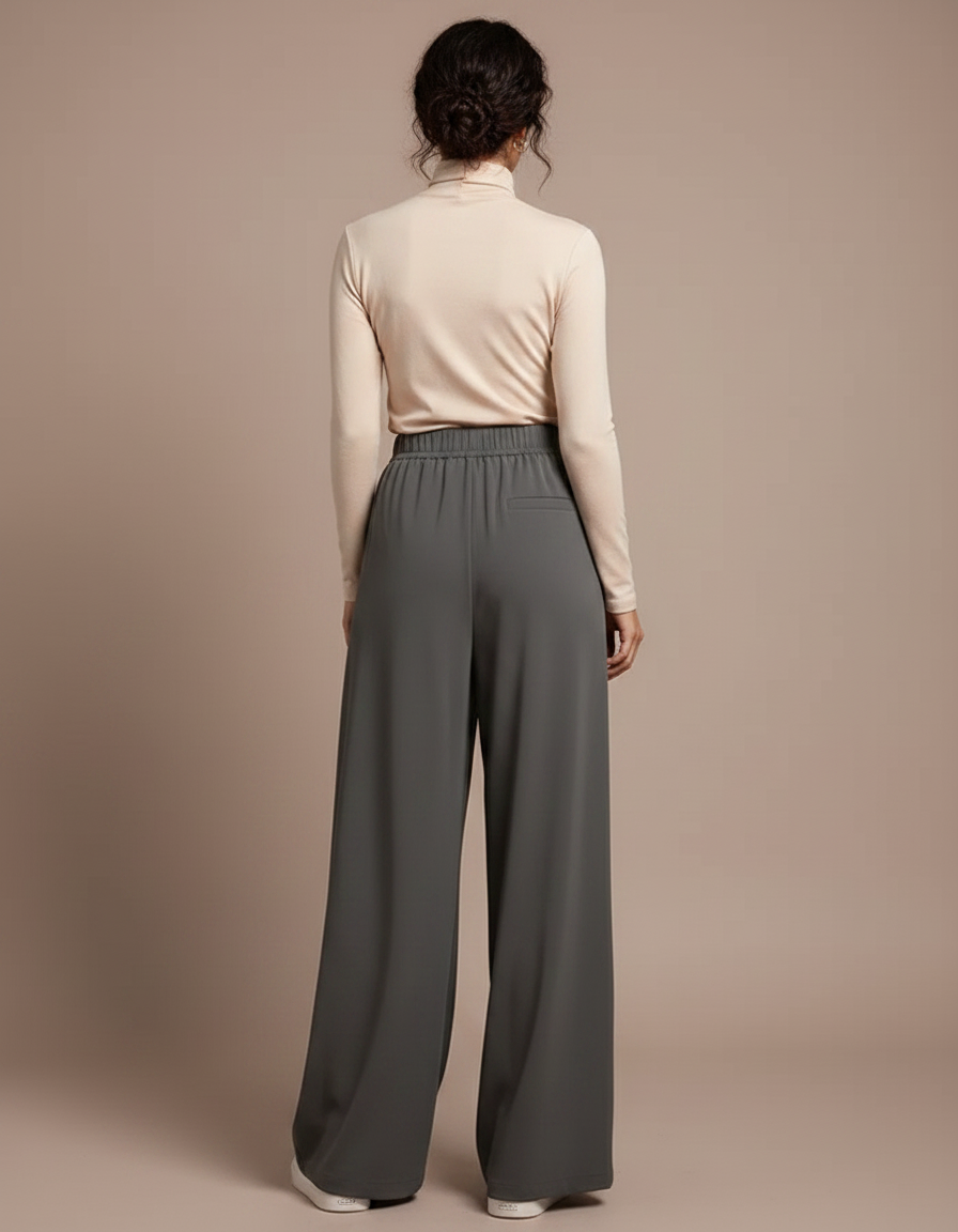 Pantalon Japonais Fluide Ample Décontracté Gris Femme - Polyester - vue 2