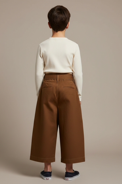 Pantalon Japonais Marron Plissé Ample Ceinturé Coton - Toile - vue 2