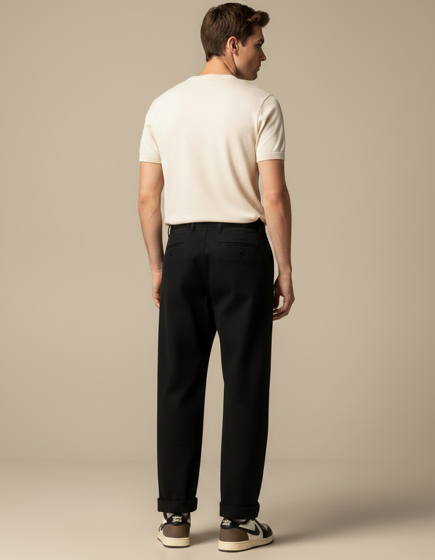 Pantalon Japonais Homme Noir Ample Coton - Gabardine - vue 2