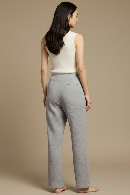 Pantalon Japonais Gris Crêpe Ample Confortable Estival - Coton - vue 2