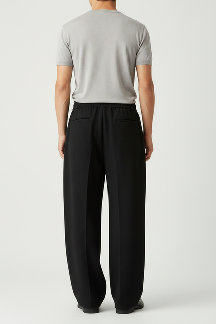 Pantalon Japonais Noir Ample Fluide Élastique Décontracté - Maille - vue 2