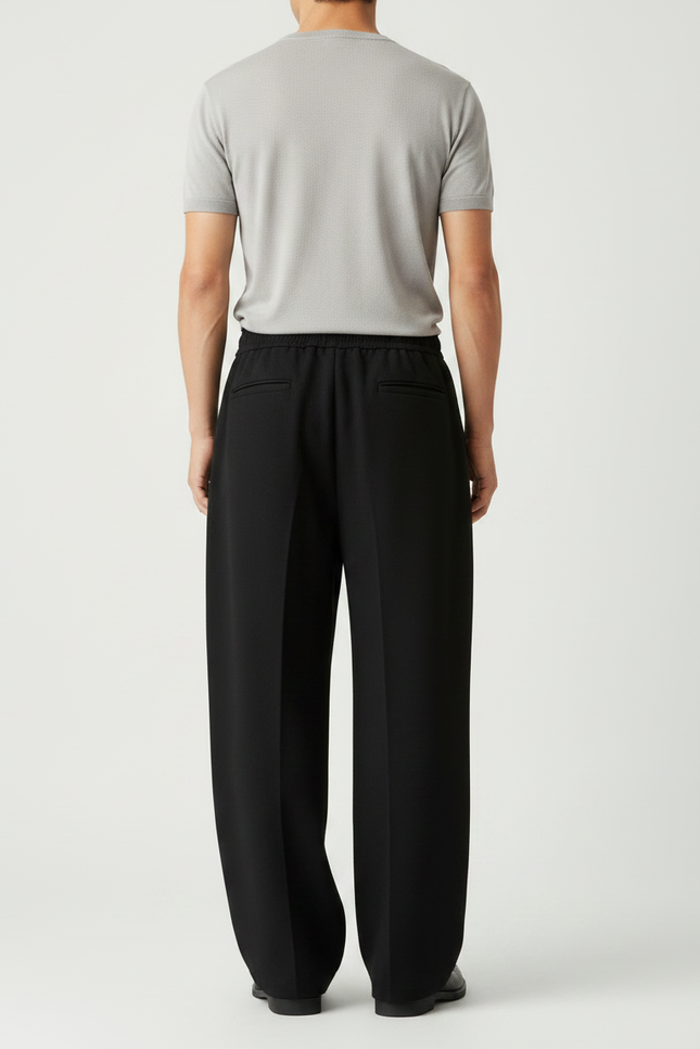 Pantalon Japonais Noir Ample Fluide Élastique Décontracté - Maille - vue 2