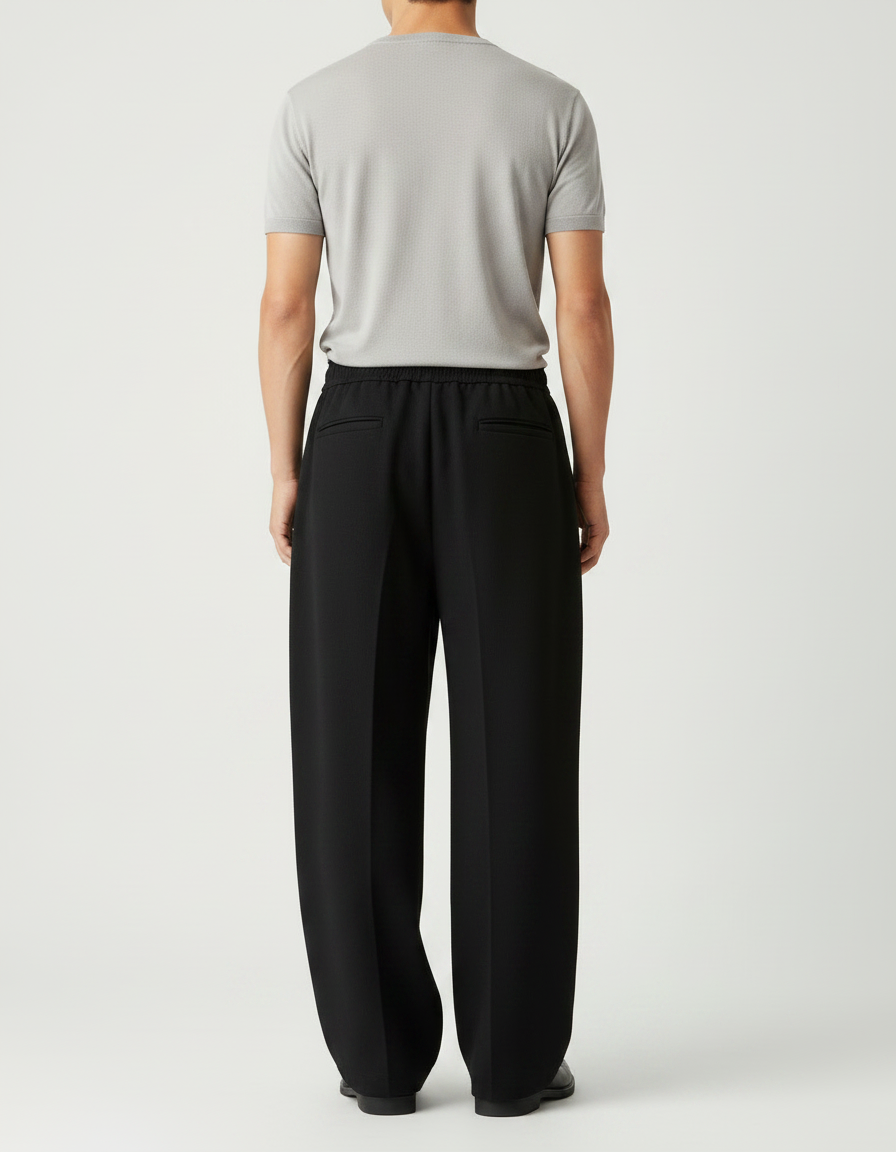 Pantalon Japonais Noir Ample Fluide Élastique Décontracté - Maille - vue 2