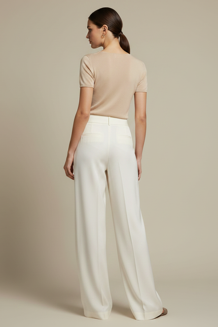 Pantalon Japonais Crème Ample Fluide Élégant - Blanc Viscose - vue 2