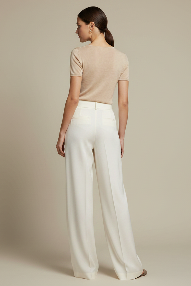 Pantalon Japonais Crème Ample Fluide Élégant - Blanc Viscose - vue 2