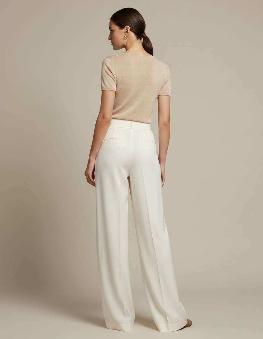 Pantalon Japonais Crème Ample Fluide Élégant - Blanc Viscose - vue 2