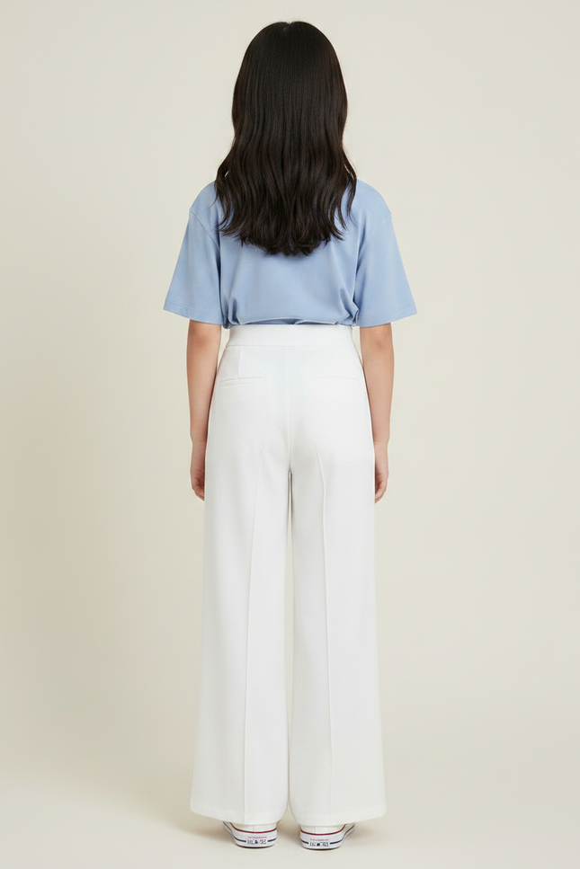 Pantalon Japonais Blanc Ample Fluide Fille Élégant - Polyester - vue 2
