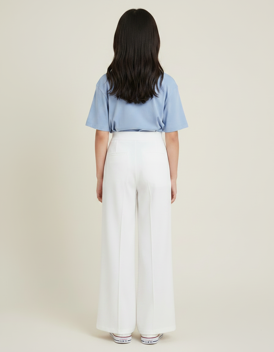 Pantalon Japonais Blanc Ample Fluide Fille Élégant - Polyester - vue 2