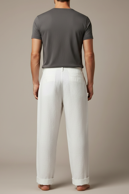 Pantalon Japonais Lin Coton Ample Décontracté Homme - Blanc - vue 2