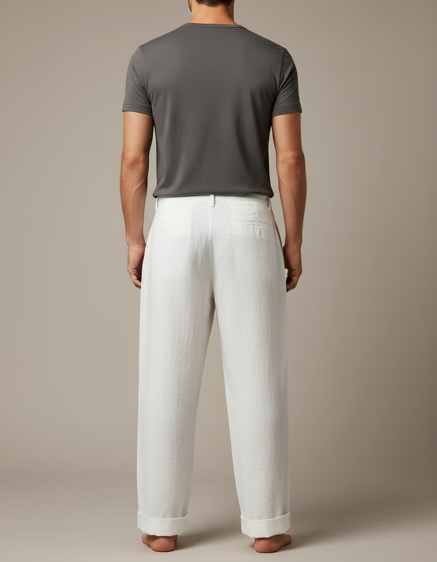 Pantalon Japonais Lin Coton Ample Décontracté Homme - Blanc - vue 2