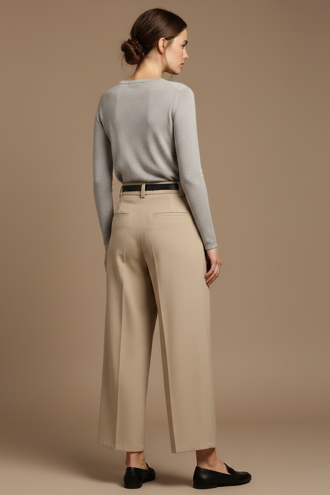 Pantalon Japonais Beige Ample Taille Haute Élégant - Gabardine - vue 2
