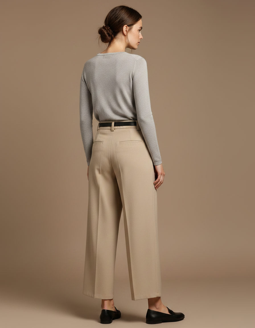 Pantalon Japonais Beige Ample Taille Haute Élégant - Gabardine - vue 2