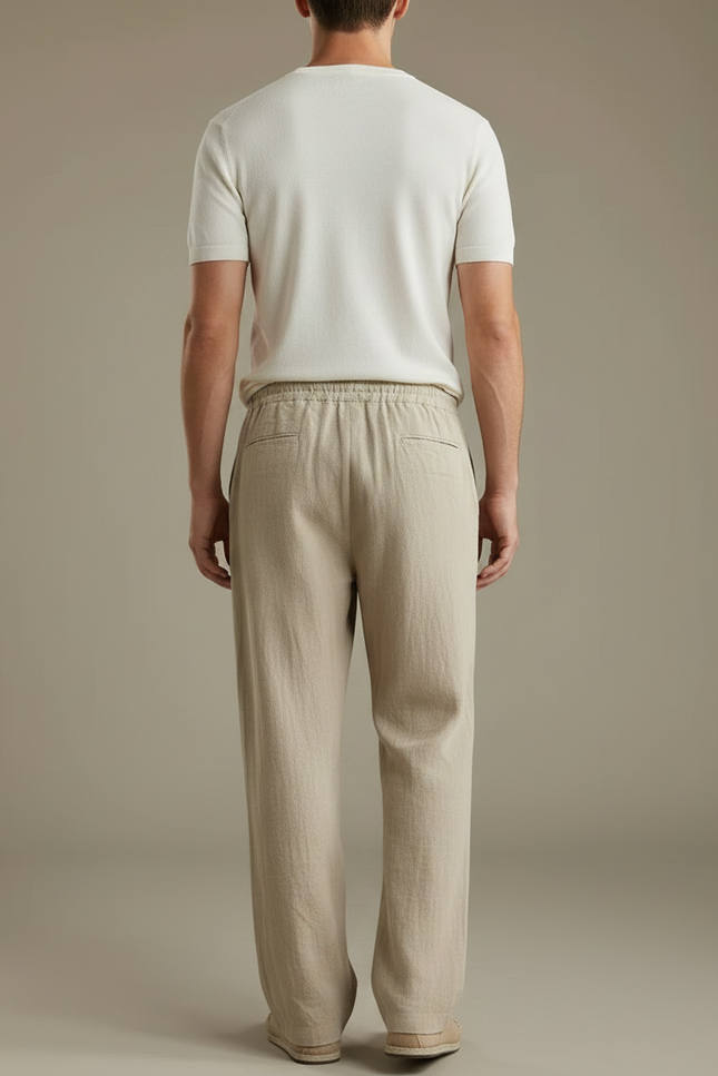 Pantalon Japonais Lin Coton Beige Ample Décontracté - vue 2