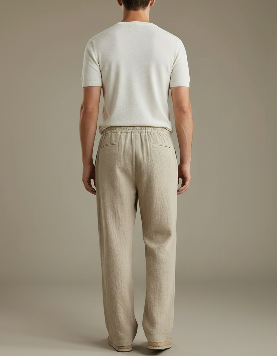 Pantalon Japonais Lin Coton Beige Ample Décontracté - vue 2