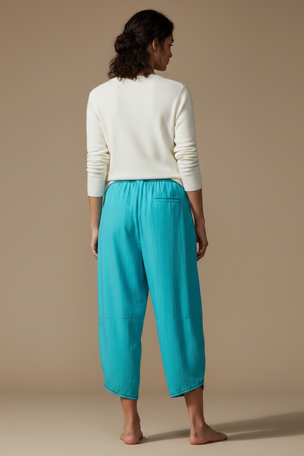 Pantalon Japonais Turquoise Ample Décontracté Noir Imprimé - Bleu Lin - vue 2