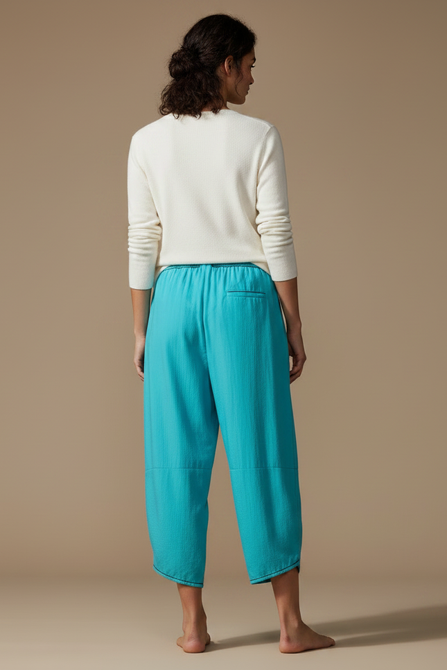 Pantalon Japonais Turquoise Ample Décontracté Noir Imprimé - Bleu Lin - vue 2