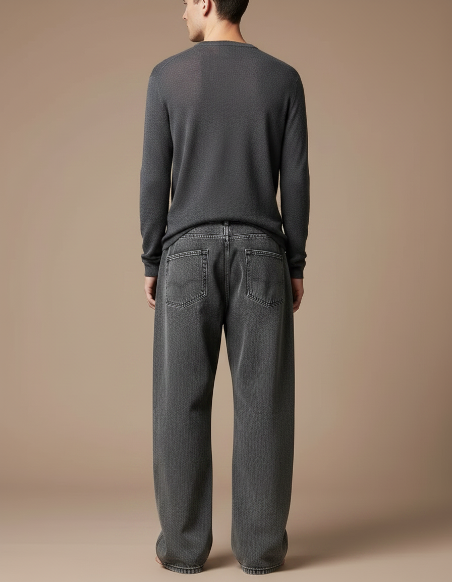 Pantalon Japonais Gris Ample Décontracté Denim Homme - Jean - vue 2