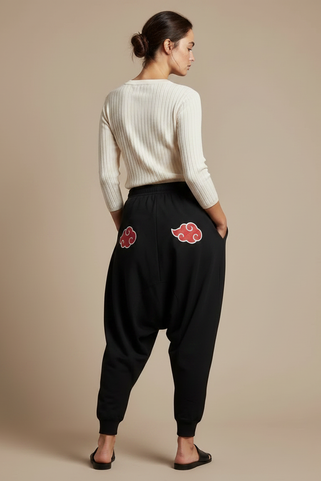 Pantalon Japonais Noir Ample Akatsuki Décontracté Femme - Molleton - vue 2