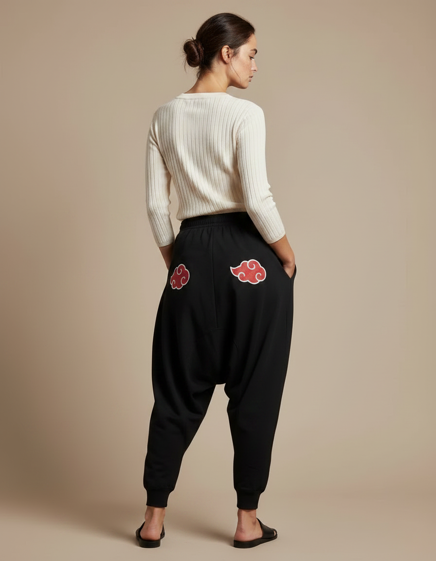 Pantalon Japonais Noir Ample Akatsuki Décontracté Femme - Molleton - vue 2