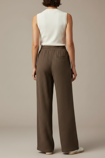 Pantalon Japonais Marron Ample Coton Plissé Droit Décontracté - vue 2