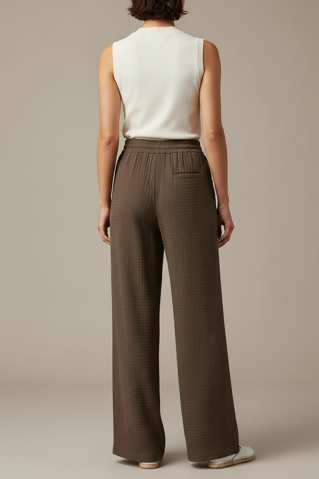 Pantalon Japonais Marron Ample Coton Plissé Droit Décontracté - vue 2