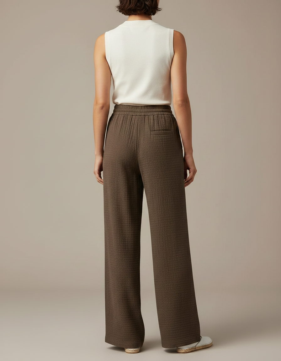 Pantalon Japonais Marron Ample Coton Plissé Droit Décontracté - vue 2