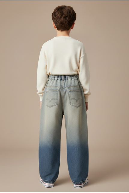 Pantalon Japonais Large Dégradé Denim Enfant Décontracté - Bleu Jean - vue 2